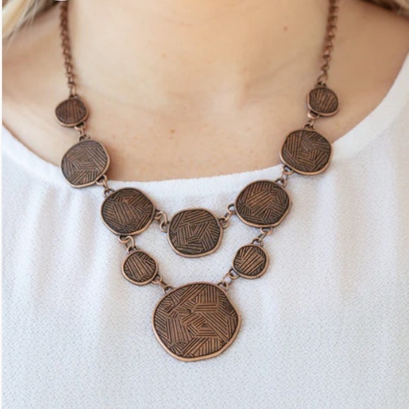 paparazzi Jewelry - Metallic Patchwork Copper Necklace and Earrings Set